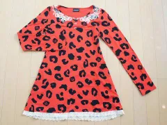 チャビーギャング chubbygang 子供服 女の子 女児 長袖 Ｔシャツ ティーシャツ トップス プルオーバー カットソー チュニック 朱赤 レッド レオパード柄 春 秋 M 約 150cm ★4 キッズ ジュニア 【中古】 ユーズド ガールズ