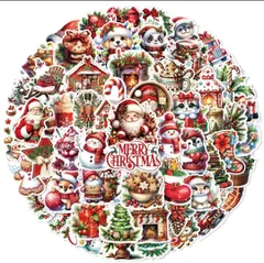 ステッカークリスマス可愛いシールキャラ動物サンタ猫キャンドルプレゼントデコ写真赤