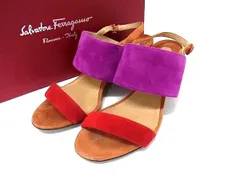 ■美品■ Salvatore Ferragamo フェラガモ スエード サンダル ヒール 表記サイズ 5 1/2 靴 シューズ パープル系 DI6926