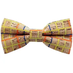 コルク イエロー チェック 蝶ネクタイ ボウタイ 簡易装着タイプ
