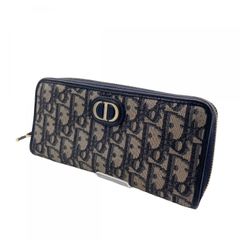 【中古】 Christian Dior クリスチャン・ディオール  メンズ財布 オブリーク  ジップウォレット ネイビー レディース 24020817 KJ