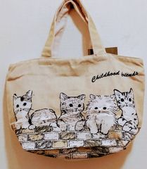 【猫ミニトートバッグ】帆布よこミニトート（煉瓦の猫達）