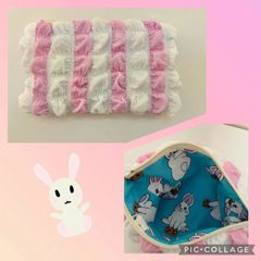 ハンドメイド　裏地もかわいいふわもこポーチ　うさぎさん　ポーチ　ふわもこ　うさぎ　ピンク　ポップコーンニット