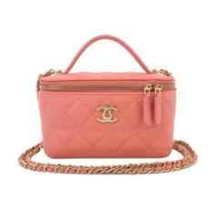 【天白】シャネル ロングバニティケース ピンク ゴールド金具 キャビアスキン チェーンショルダー