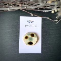 やちむん 風 金継ぎ ライン 陶器 ポニーフック ヘアゴム ( 茶 黒 ベージュ ) ブローチ ゴールド 金 水色 ライトブルー 緑 グリーン ブラウン ヘアアクセサリー ヘアアクセ 六角形