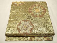 平和屋着物◎六通柄袋帯 唐織 宝尽くし 黒地 金糸 正絹 逸品