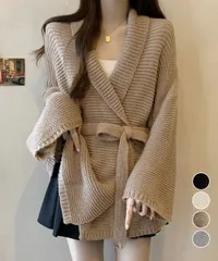 ベルト付きニットカーディガン レディース