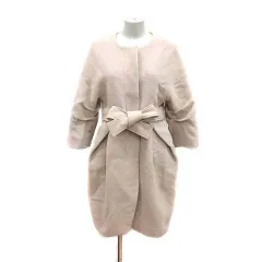 ダブルスタンダードクロージング ダブスタ DOUBLE STANDARD CLOTHING ノーカラーコート リボンベルト 総裏地 ウール ベージュ /YKのサムネイル