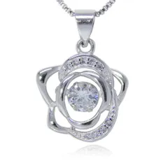 フラワー 9連3A高級CZダイヤモンド キュービックジルコニア ネックレス シルバー925 限定 プラチナ仕上 レディース ペンダント ジュエリー プレゼント