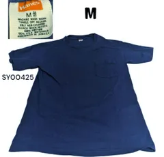 SY00425　90s Hanes古着半袖無地ポケTTシャツMネイビーアメリカ製生地ヘインズ