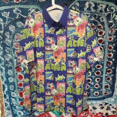 トイストーリー グリーンメン 柄シャツ 個性的 メンズ 新品 ハイデザイン リトルグリーンメン バズライトイヤー デザイン 半袖シャツ 速乾 派手 お洒落 レトロ 個性的 奇抜  攻め 前衛的 ビンテージリプリント vintage riprint 古着
