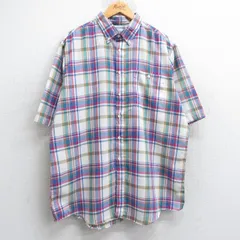 XL/古着 半袖 シャツ メンズ 90s 大きいサイズ ボタンダウン 白他 ホワイト チェック 25may09 中古 トップス