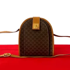 極 美品 CELINE セリーヌ ヴィンテージ マカダム ブラゾン 柄 ロゴ リング 金具 レザー 本革 ショルダーバッグ ポシェット ブラウン 29829
