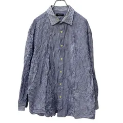 NAUTICA 長袖 ストライプシャツ 17 XL位 ネイビー ライトブルー ノーティカ ビッグサイズ 古着卸 アメリカ仕入 a704-5944