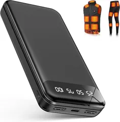 電熱ベスト バッテリー【40000mAh大容量& 5V安定出力】ヒーターベスト 専用電池 急速充電 2台同時充電 電熱ベスト用モバイルバッテリー 2USB出力ポート PSE認証済 持ち運び便利 電熱ジャケット/電熱ウェア/防寒ベスト