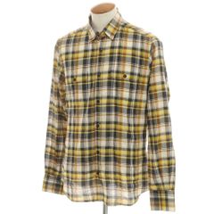 【新品】グランシャツ Glanshirt コットンリネン チェック カジュアルシャツ イエローxネイビー【サイズ40】【メンズ】