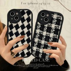 iPhone15 케이스 미사용 iPhone15Pro 케이스 iPhone14 케이스 iPhone13 케이스 iPhone 케이스 스마트폰 케이스 귀여운 한국 세련된 귀여운 자수 내충격 트위드 어른 귀여운 카메라 보호 xzzhang556