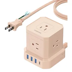 NVEESHOX 電源タップ Type-C付き 延長コード 2M ミニキューブ型 コンセント usb付 雷ガード 5個AC口 4個USBポート たこ足配線 テーブルタップ OAマルチタップ 机の下 壁掛け 安全保護機能 自宅用 会社用 ピンク色 1