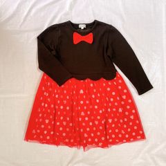 美品 SHOO・LA・RUE シューラルー 女の子 子供用 ワンピース 110㎝  ミニーマウス ミニー ディズニー Disney チュール ドット リボン ロゴ ブラック レッド かわいい　コスプレ　春