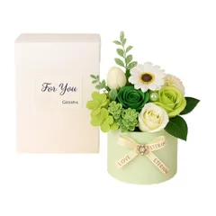 Golspia フラワーソープ 花束 プレゼント フェイクフラワー インテリア ギフトボックス アレンジメントフラワー 造花 [グリーン]