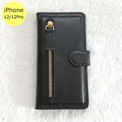 iPhoneケース 左ジッパー 手帳型 iPhone 12 12Pro ブラック 黒 スマホ アイフォン ケース