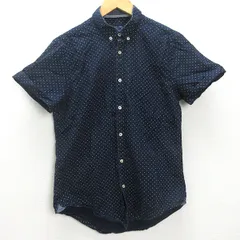 H■ザラマン/ZARA MAN SLIM FIT ドット柄 半袖シャツ ボタンダウンシャツ【L】紺/MENS■158【中古】