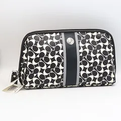 美品 コーチ F43891 ブラック×ホワイト シグネチャー柄 ポーチ YUM 2000000 NSK