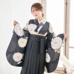 新品袴3点セット 卒業式 小学生 大学生 菊 黒 ブラック 72BK