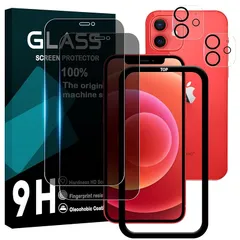 対応 iPhone 12 ガラスフイルム 覗き見防止 【2+2枚セット AGC旭硝子 ガイド枠付き 】iPhone12 フイルム のぞき見防止 (2枚) + レンズ保護フィルム (2枚) アイフォン12 液晶 保護フィルム のぞき見 プライバシーフィルム 