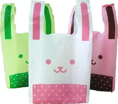 akindou うさぎ耳 ポリ袋 レジ袋 3色 150枚 セット ホワイト＆ピンク＆グリーン Sサイズ 各50枚(グリーン・ホワイト・ピンク)