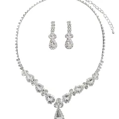 ピアスセットシルバー ラインストーン ネックレス イヤリングセット ピアスセット アクセサリー 結婚式 パーティー お呼ばれ 謝恩会 (ピアスセットシルバー)