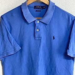 (^w^)b POLO RALPH LAUREN ポロラルフローレン ボーイズXL 半袖ポロシャツ ロゴ 刺繍 ブルー系 青系 無地 コットン 袖口リブ カジュアル デイリーユース 普段着 ゆったり メンズS-M程