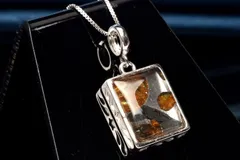 シルバー925◇希少 パラサイト隕石　12x10mm　レクタングル ペンダントトップ 1個売り パワーストーン 天然石 _PRG2272