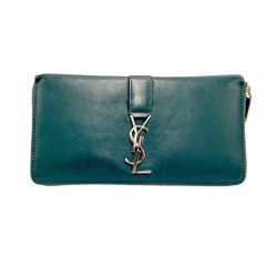 【真贋判定済】YSL イヴサンローラン ロゴ長財布 ディープグリーン ウォレット B0327PPJBE