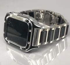 GimelZayinセット 8スクリュー ブラック シルバー アップルウォッチ ステンレスベルト セラミック　保護　画面保護　カバー　ケース   4～9 メンズ レディース 40mm 41mm 44mm 45mm　Apple Watch バンド