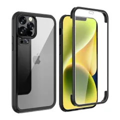 新品 YSAN iPhone14 ケース 360度全面保護 [100％画面感度][表面ガラス] クリアフルカバー 米軍MIL規格 透明 耐衝撃 薄型 軽量 シリコンフレーム 滑り止めバンパー Qi充電対応 (iphone14 ブラック)