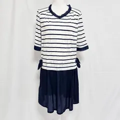 #snc インゲボルグ INGEBORG ワンピース 9 白 紺 チュニック レース柄 ボーダー 七分袖 リボン 異素材 Vネック レディース [948904]