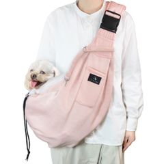 【迅速発送】Lil&Fam ペットスリング 犬 抱っこ紐 キャリーバッグ ペットバッグ 飛び出し防止 メッシュネット付き 長さ調節可能 猫 キャリー (ベビーピンク)