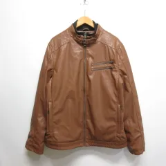 ゲス GUESS レイヤード風 2WAY ライダース ジャケット L 茶 ブラウン フェイクレザー シングル ジップアップ ブルゾンのサムネイル