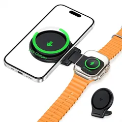 KINIVA ワイヤレス充電器【Qi2 公式認証 急速】 Magsafe充電器 折りたたみ式 アップルウォッチ 充電器 qi2 iphone 15W 携帯充電器 2in1 超低温 スマホ スタンド マグネット式 置くだけ充電 for iphone16/15 0