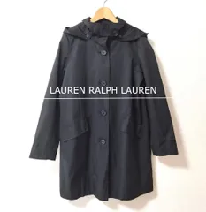美品 LAUREN RALPH LAUREN ローレンラルフローレン フーデッドコート ロングコート ステンカラーコート ライトコート 2WAY フード ロング丈 コットン×ポリエステル ブラック サイズS レディースのサムネイル