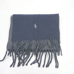 ◇ ⊇ POLO RALPH LAUREN ブランドロゴ刺繡 リバーシブルマフラー ネイビー グレー メンズ レディース E  【1502180076305】