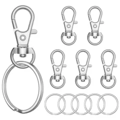 【迅速発送】キーホルダー 金具 6個セット 二重リング キーホルダー 回転フック ワンタッチで取り外し 平キーリング 手作り 素材 DIY用 アクセサリーパーツ 手芸用品 シルバー