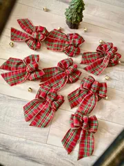 ★クリスマス　リボンオーナメント　赤チェック★ハンドメイド