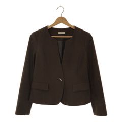 【訳アリ】a.v.v アーヴェヴェ アウター ノーカラージャケット シンプル 長袖 レディース ブラウン M 古着