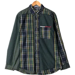 古着 トミーヒルフィガー TOMMY HILFIGER JEANS パッチワーク クレイジーパターン 長袖 ボタンダウンチェックシャツ/eaa570362