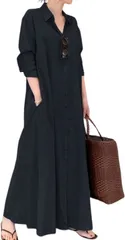 XL_ネイビー [ジェイストア] シャツワンピース ワンピース aライン エーライン ロング ボタン 清楚 大人 大人わんぴーす カワイイ 綺麗め キレイめ 綺麗 お洒落 クラシカル 綺麗目 可愛い キレイメ 韓国 カジュアル アジアン エレガント 上品 大き