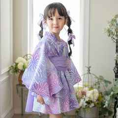 【水彩花火・紫帯】着崩れしないワンピース浴衣ドレス キッズ TAK キャサリンコテージ