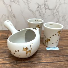 【美濃焼】機能急須 ちゃーみる 晶光作 猫柄 急須 湯呑 セット Mino Ware Set of Teapot and Cups Cat Footprints