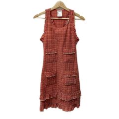 CHANEL(シャネル) ワンピース サイズ38 M レディース美品  - P17918 レッド クルーネック/ノースリーブ/ひざ丈/フリル